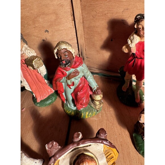 Vintage Christmas NATIVITY PIECES Set Of 10 Figures HAND PAINTED ITALY 1960s - Picture 5 of 16